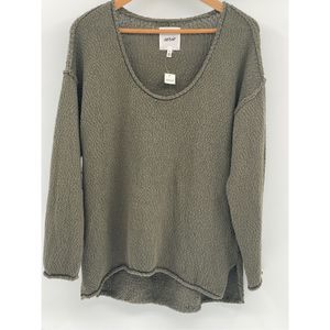 Aerie Sweater‎ Women Size Small Green Wide Roll V Neck Roll Sleeve New